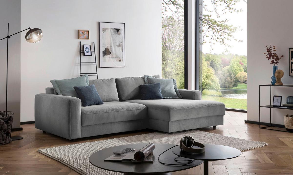 Ecksofa Bourbon - Schwarz/Grau, MODERN, Textil (250/176cm) - Trendmanufaktur