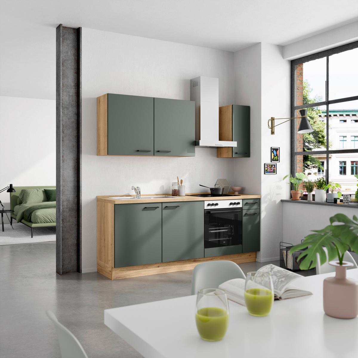 Küchenleerblock Easytouch Low-Line, L5 Rechts - Dunkelgrün/Eichefarben, MODERN, Holzwerkstoff (210cm) - Nobilia