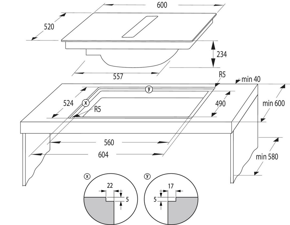 Kochfeld-dunstabzug-kombi Geh6432bscwf - Schwarz Hochglanz, MODERN, Glas (60/23,3/52cm) - Gorenje