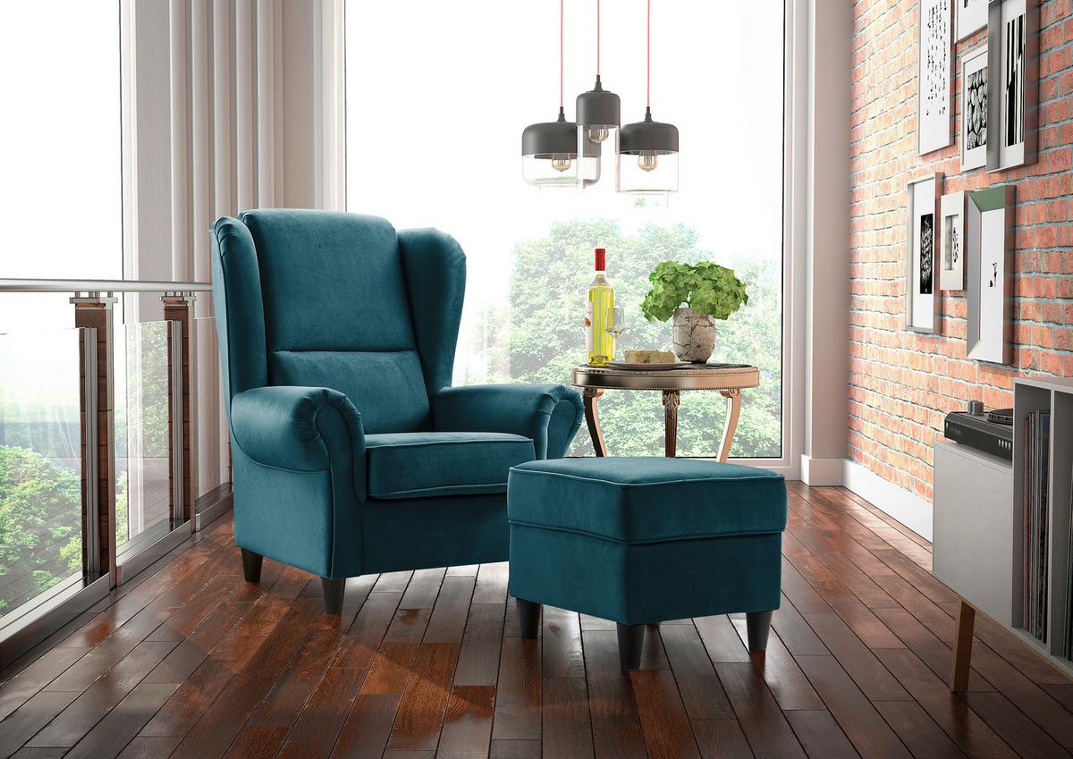 Ohrensessel Baron Petrol B: 94 Cm - Petrol/Schwarz, Design, Textil (94/112/92cm) - MID.YOU