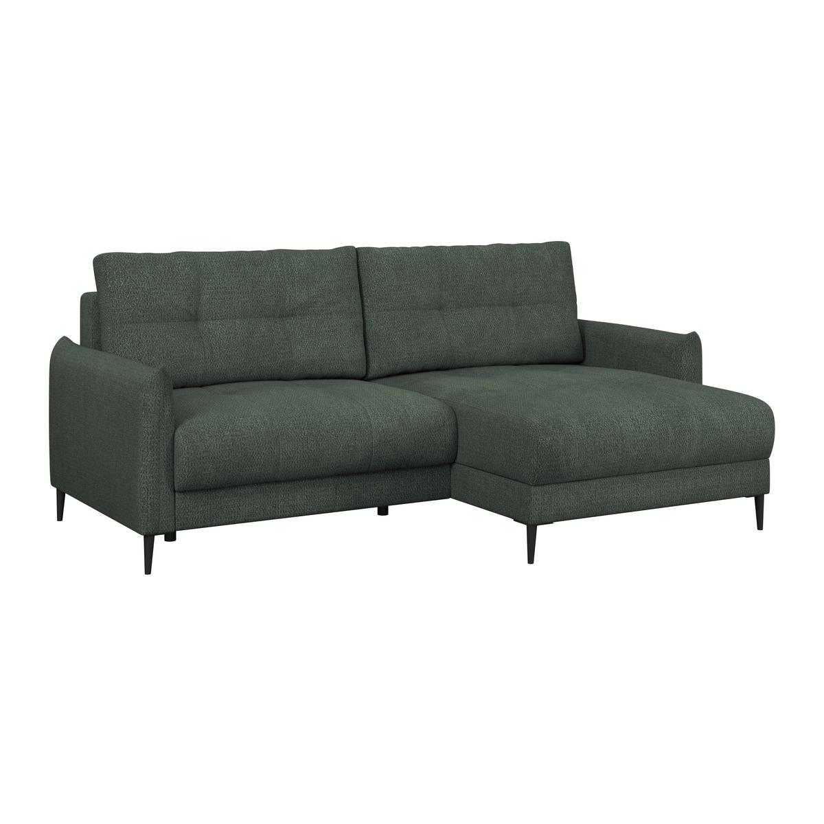 Ecksofa Polis Webstoff dunkelgrün, 221x142cm - Dunkelgrün/Schwarz, Trend, Textil (221/142cm) - Ondega