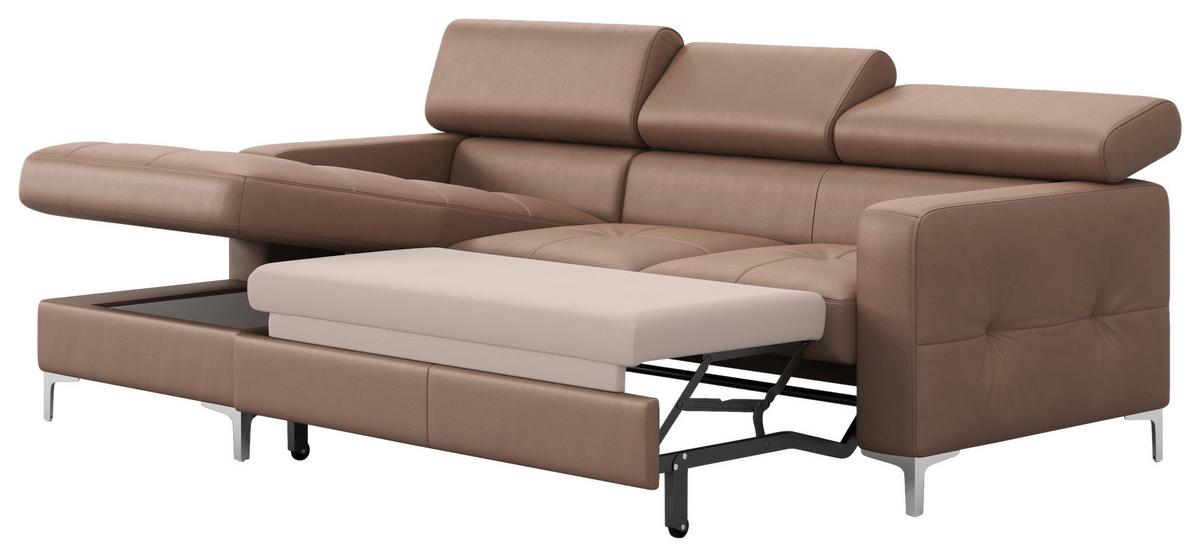 Ecksofa mit Schlaffunktion Sammy Cappuccino Leder - Chromfarben/Cappuccino, Design, Leder (168/227cm) - Livetastic