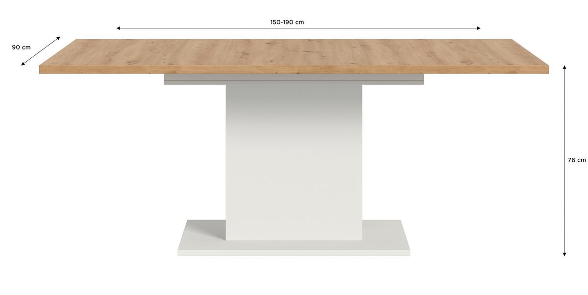 Ausziehtisch Marlon 150 Az Artisan/Weiß, B:150-190 cm - Weiß/Eiche Artisan, KONVENTIONELL, Holzwerkstoff (150-190/90/76cm)