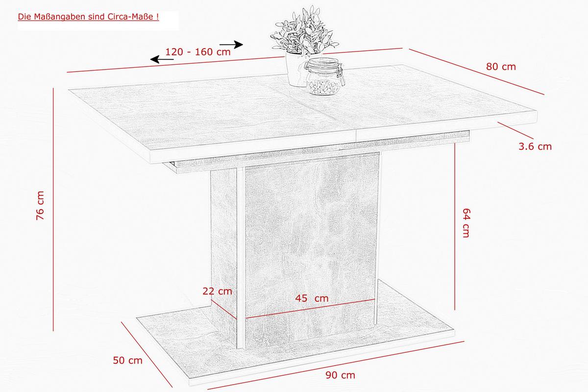Esstisch Ausziehbar Alice Lxb: 120-160x80 Cm Betonoptik/weiß - Hellgrau, MODERN, Holzwerkstoff (120/80/76cm) - MID.YOU