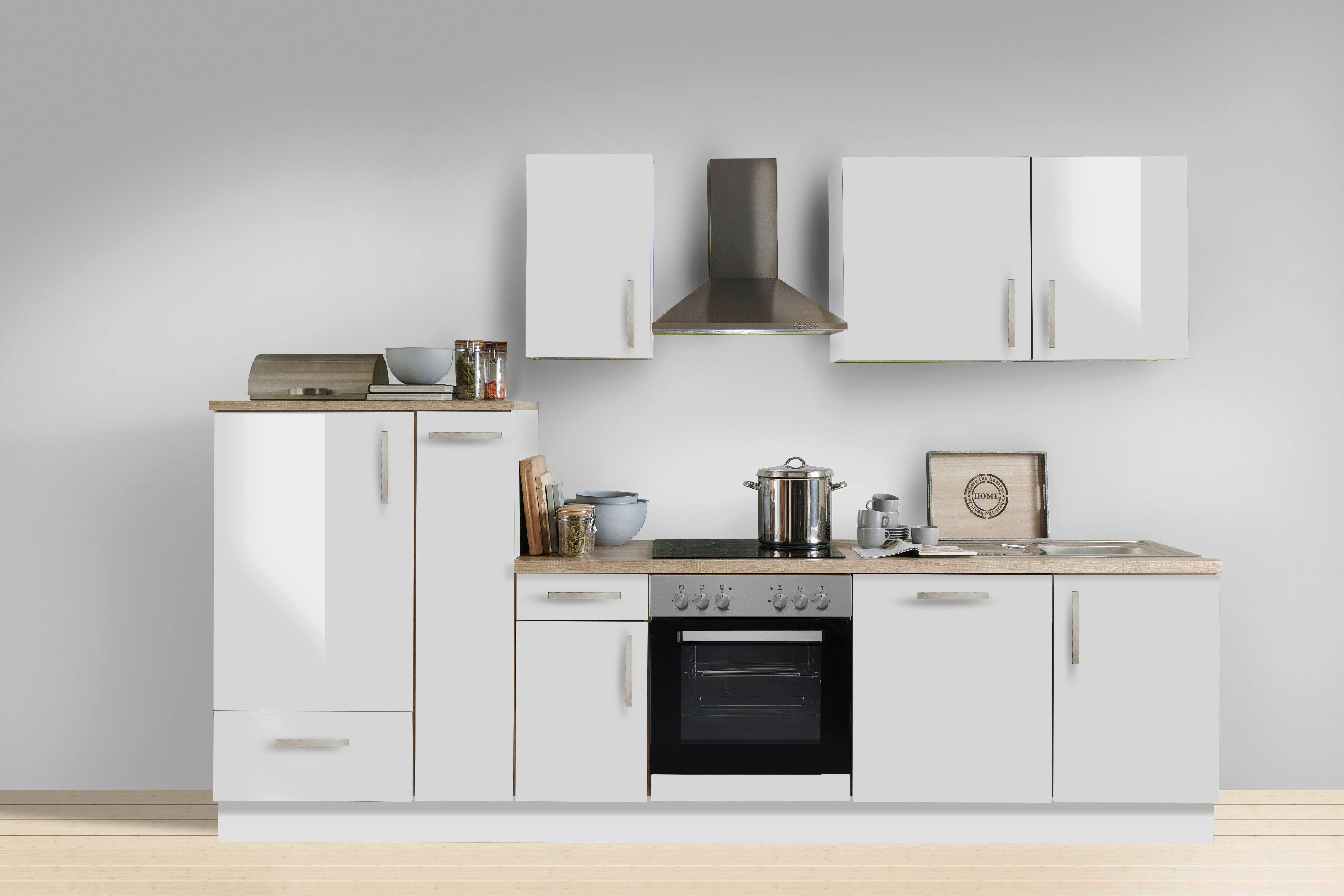 Küchenblock White-Premium - Weiß Hochglanz/Weiß, KONVENTIONELL, Holzwerkstoff (300cm) - Menke