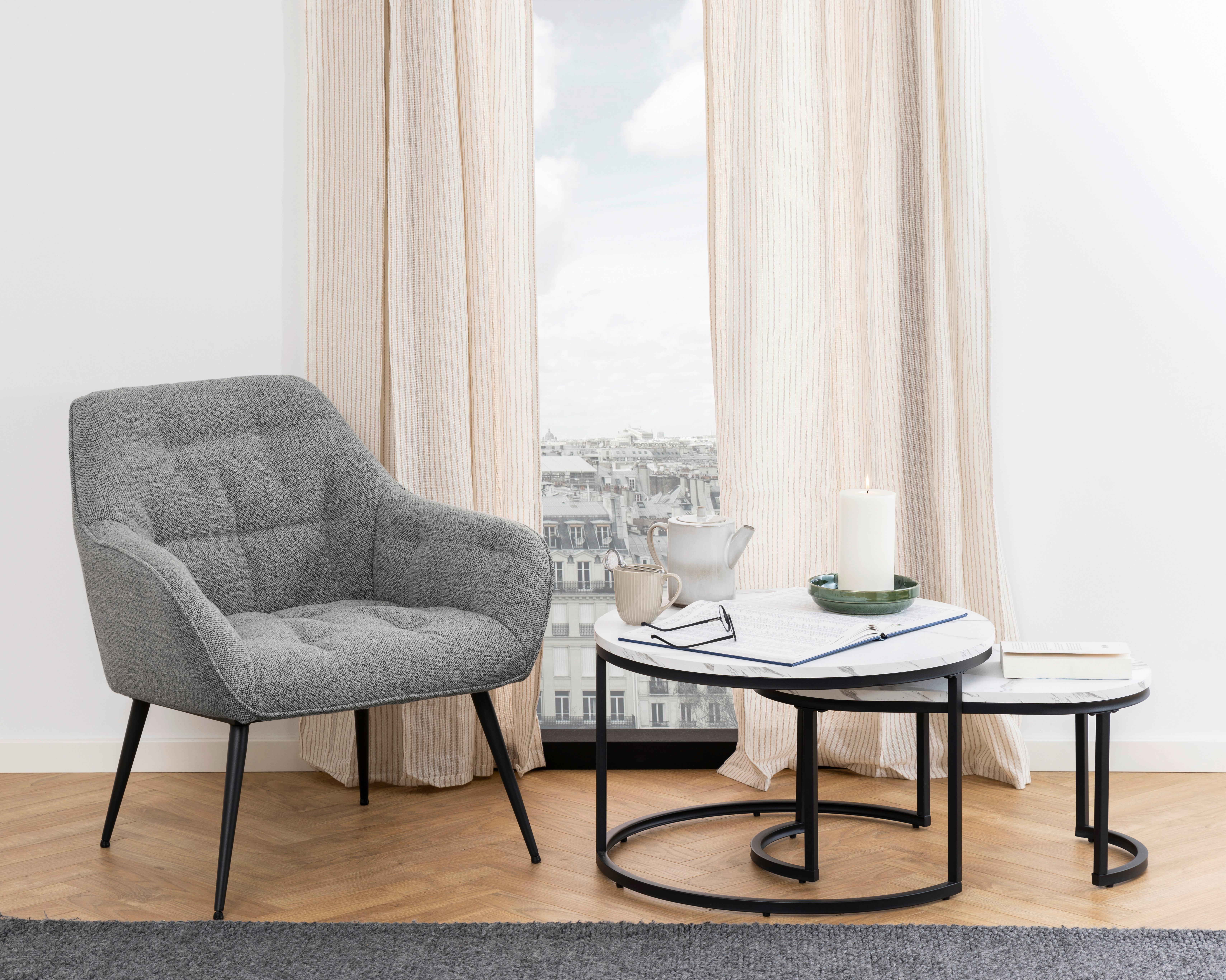 Couchtisch Rund 2er-Set Schwarz/Weiß - Ahornfarben/Schwarz, Design, Metall (70/70/42cm) - MID.YOU