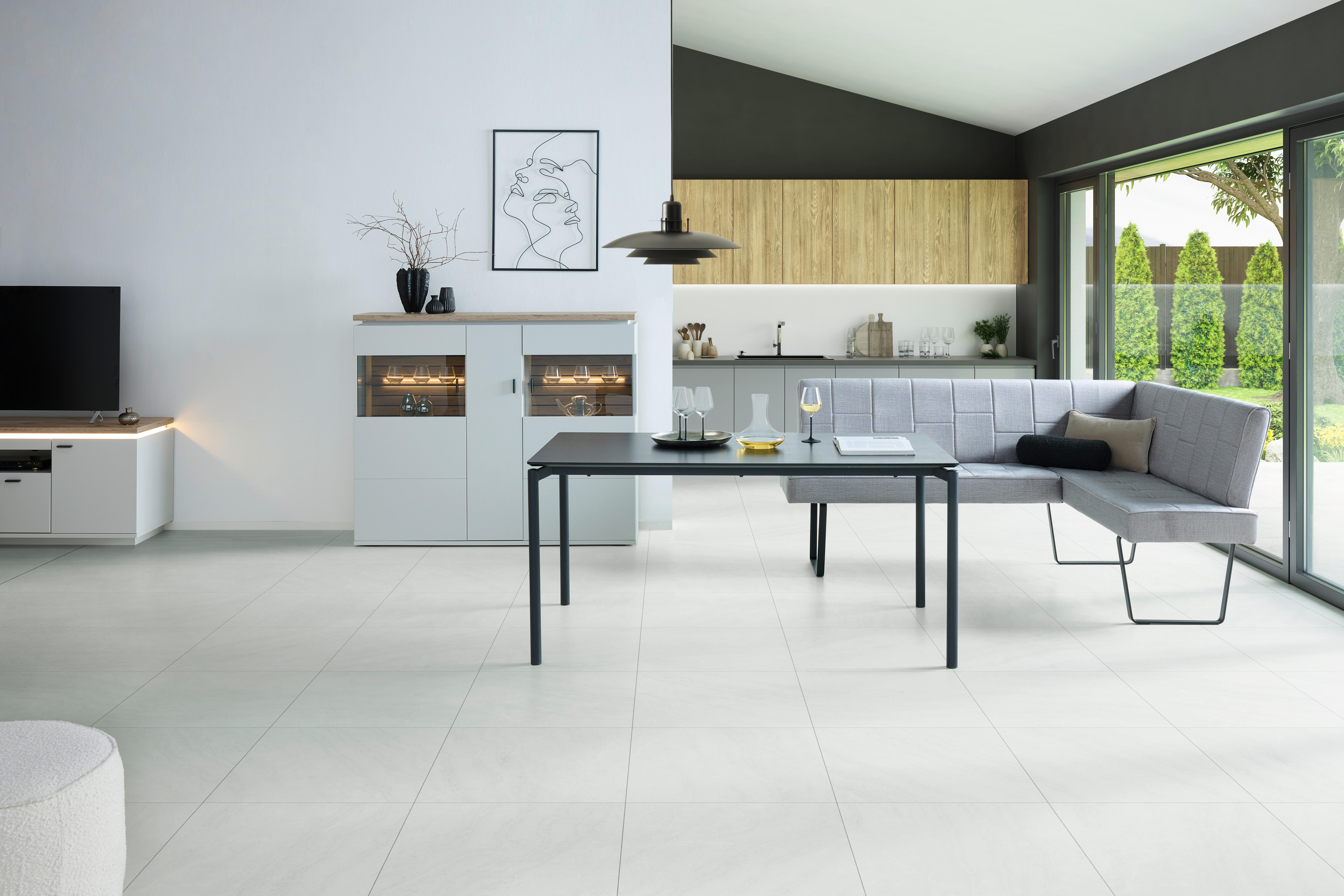 Eckbank Tilos Samt Hellbraun, S: 190 X150cm - Hellgrau/Schwarz, KONVENTIONELL, Textil/Metall (190/150cm) - MID.YOU