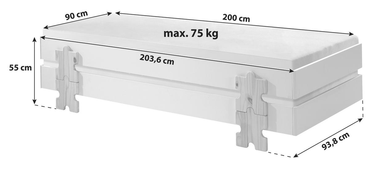Stohovatelná postel MODULO bílá - barvy borovice/bílá, Moderní, dřevo/kompozitní dřevo (90/200cm) - MID.YOU