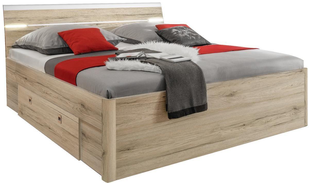 Bett inkl. Laden + Led 180x200 Mars, Eiche Dekor