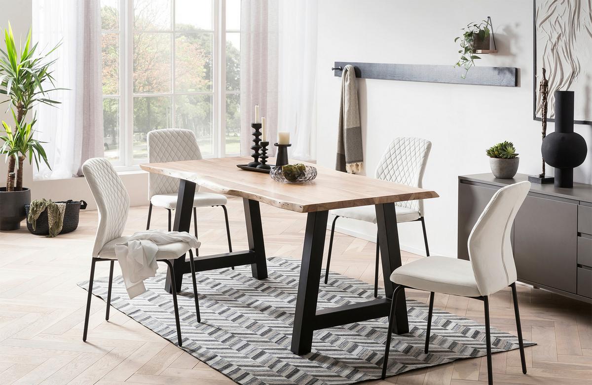 Stuhl-set Beige B: 46,5 Cm - Beige/Schwarz, MODERN, Textil/Metall (46,5/92/56,5cm) - Livetastic