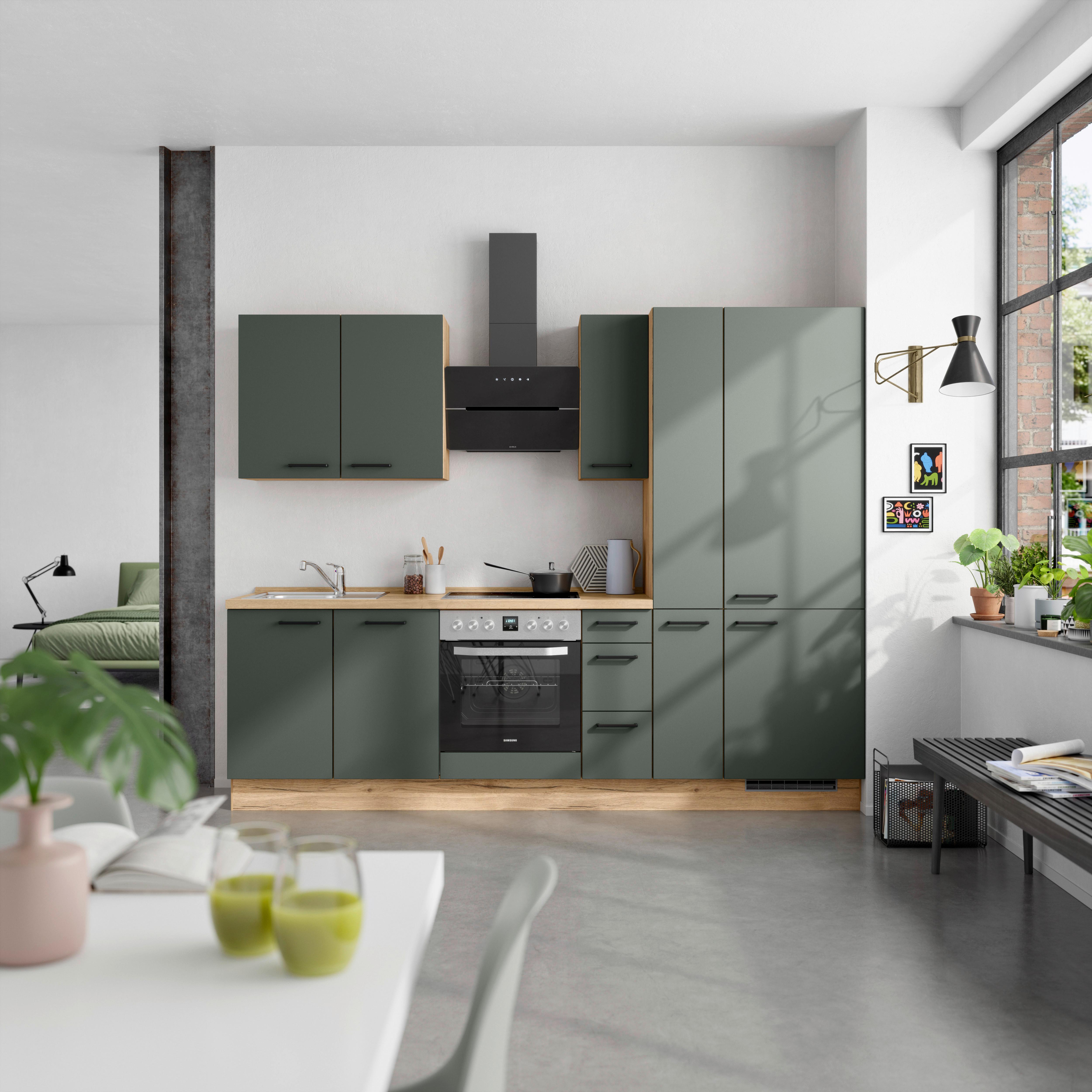 Küchenleerblock Easytouch High-Line, H3 Rechts - Dunkelgrün/Eichefarben, MODERN, Holzwerkstoff (270cm) - Nobilia