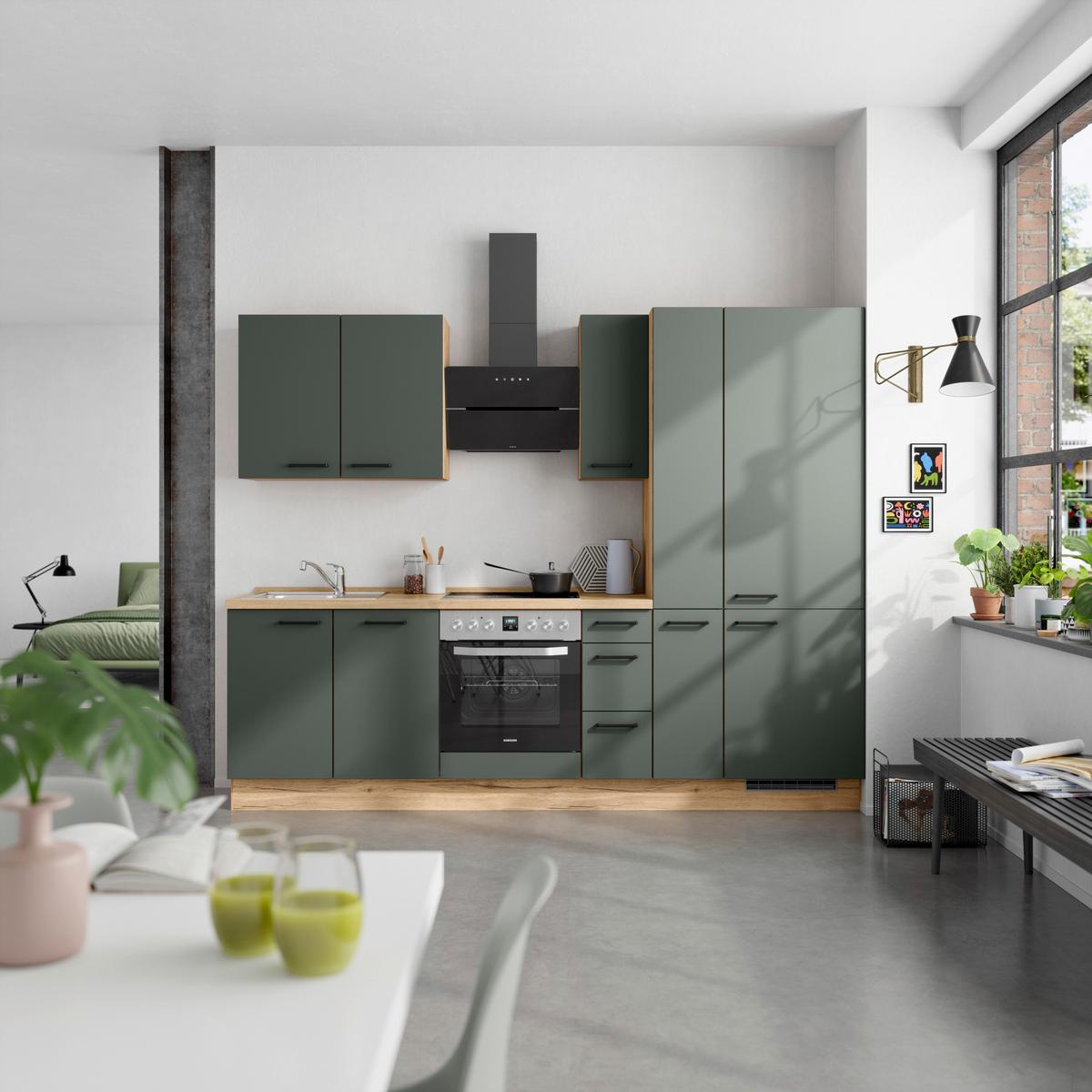 Küchenleerblock Easytouch High-Line, H3 Rechts - Dunkelgrün/Eichefarben, MODERN, Holzwerkstoff (270cm) - Nobilia