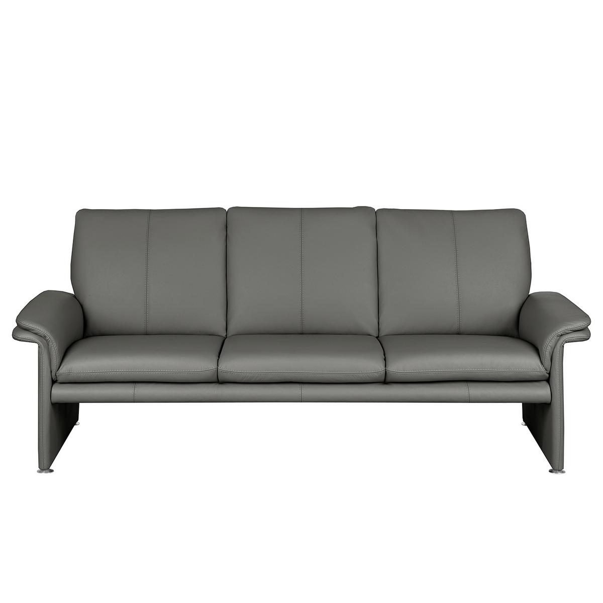 3-Sitzer-Sofa Comodo Echtleder Anthrazit B: 214 cm - Anthrazit/Silberfarben, Design, Leder (214/90/88cm) - Livetastic