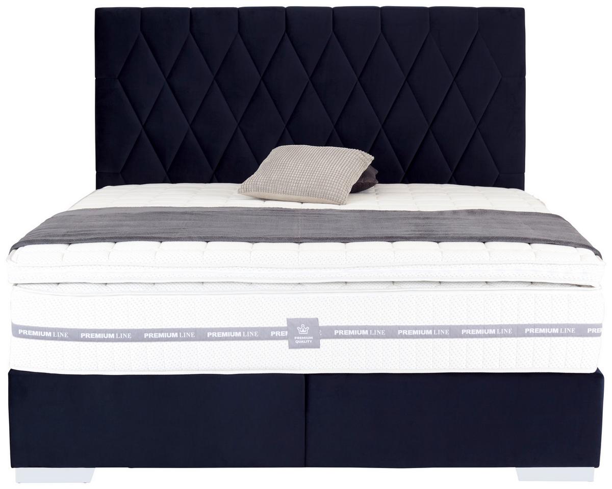 Boxspringbett 160x200cm Paula 1 - Chromfarben/Dunkelblau, MODERN, Textil (160/200cm)