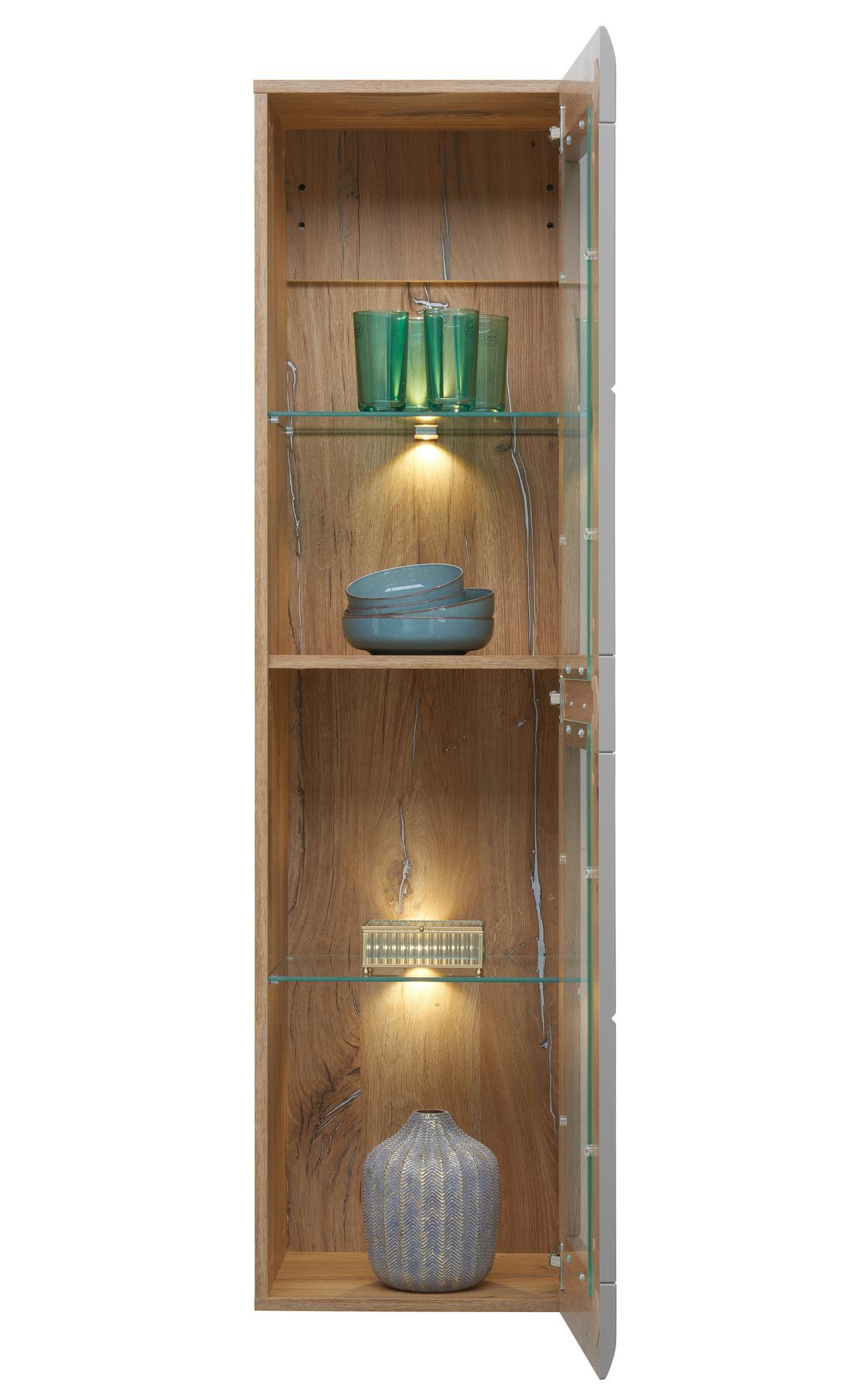 Hängevitrine Auris B: 40,3 cm Eiche/Basalt - Grau, MODERN, Glas/Holzwerkstoff (40,3/153,4/37,1cm) - Luca Bessoni
