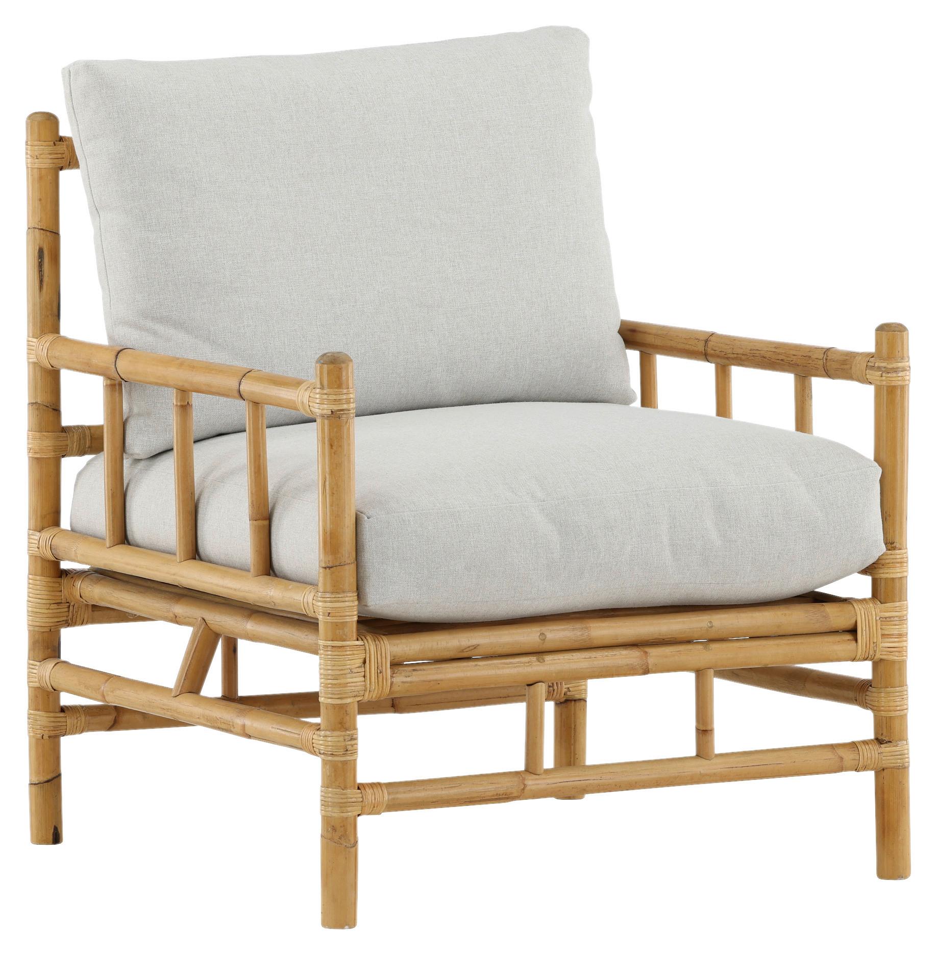 Loungesessel Cane Bambus/Rattan mit Kissen - Hellbraun, KONVENTIONELL, Holz/Textil (78/88/77cm) - Gardenson