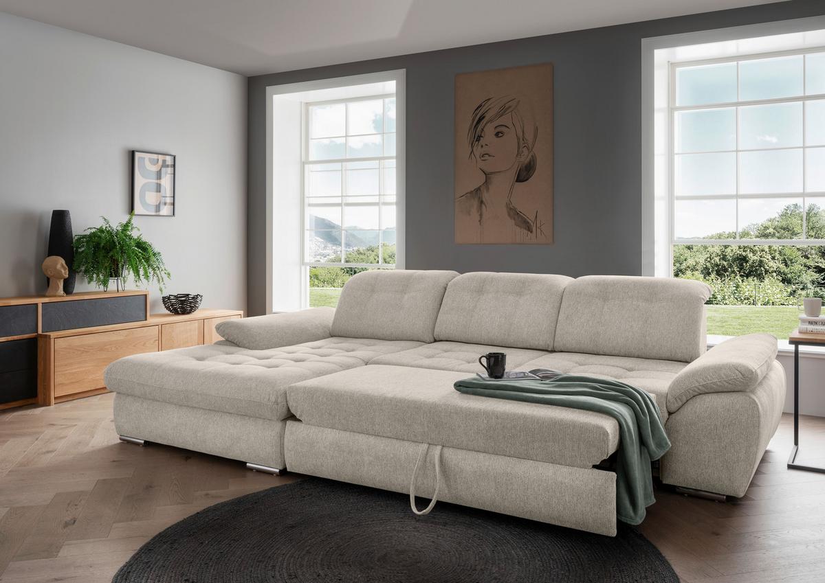 Ecksofa Rigatti, Beige S: 184x314 cm - Chromfarben/Beige, MODERN, Textil (184/314cm) - Livetastic