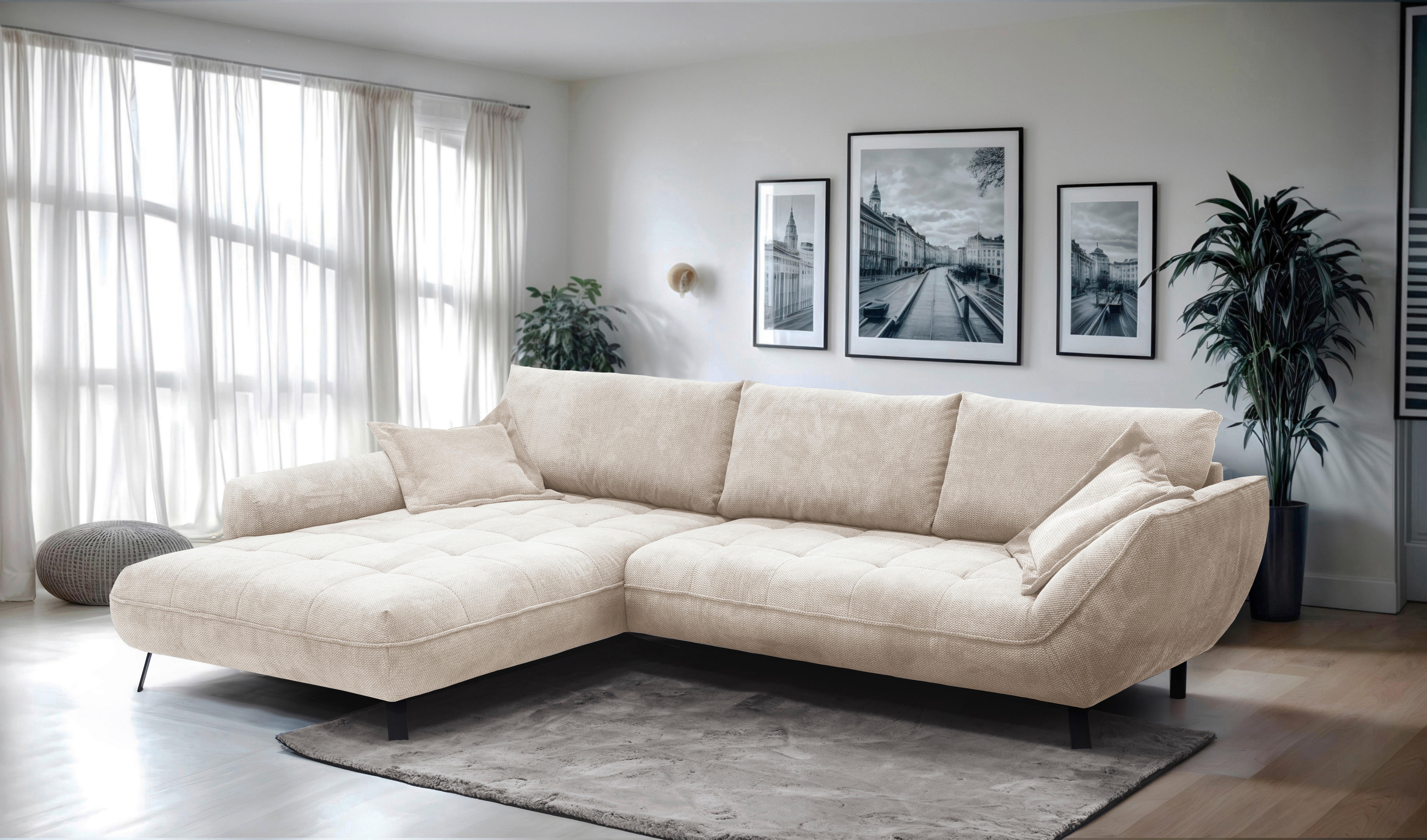 Ecksofa Biarritz, Beige Schenkel: 204x324 cm - Beige/Schwarz, Design, Textil (205/324cm) - Livetastic