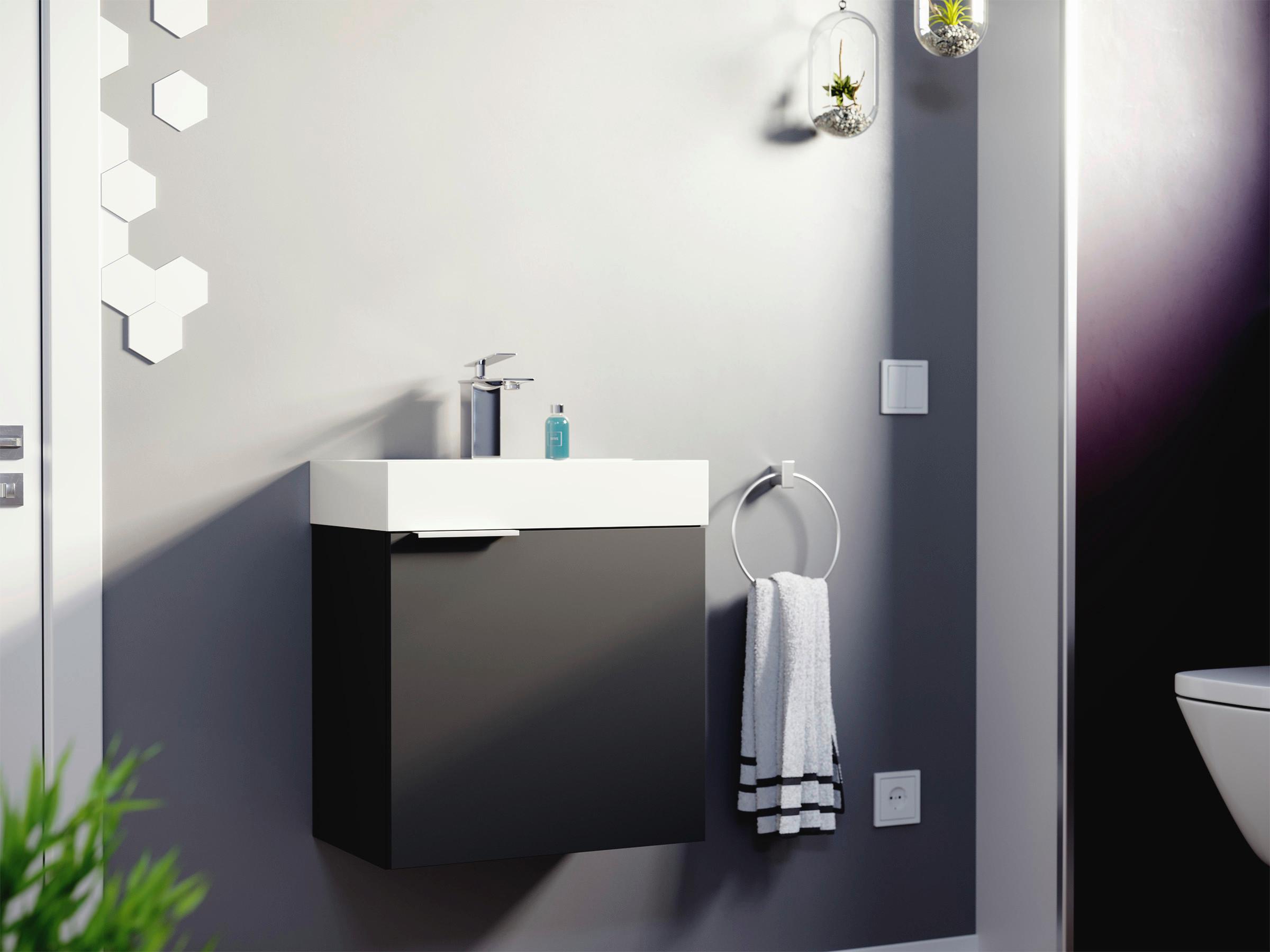 Gästebad Cubi Graphitfarben B: 50 cm - Graphitfarben/Weiß, MODERN, Holzwerkstoff/Stein (50cm) - MID.YOU