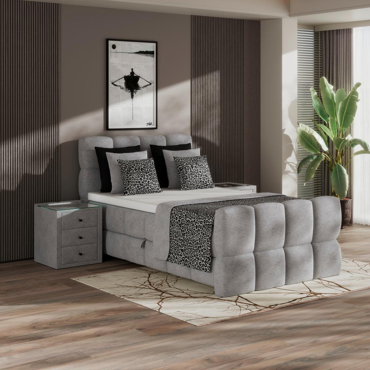 Boxspringbett Brisbane inkl. Bettkasten 140x200 - Champagner/Schwarz, Trend, Holz/Holzwerkstoff (140/200cm) - Sembella