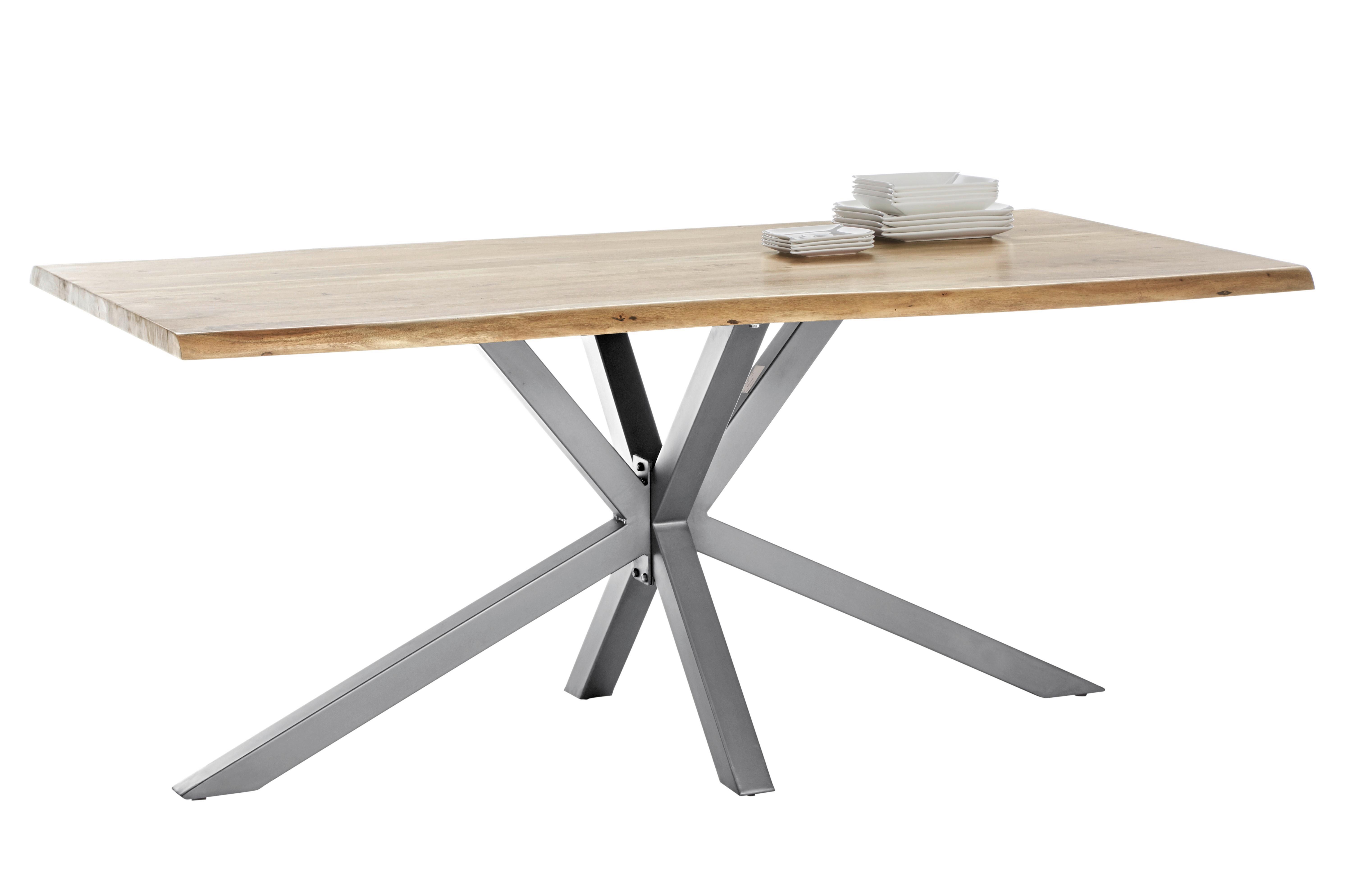 Esstisch Naturfarben /Silberfarben L: 220cm - Silberfarben/Naturfarben, MODERN, Holz/Metall (220/100/80cm) - MID.YOU