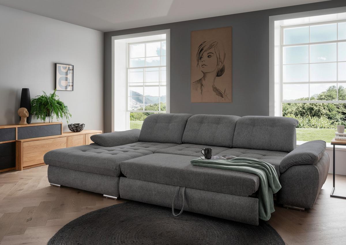 Ecksofa Mit Bettkasten Rigatti Anthrazit S: 184x314cm - Chromfarben/Anthrazit, MODERN, Textil (184/314cm) - Livetastic