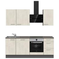 Kuchynská linka 210CM biely betón/ bridlicová šedá - biela/farba ušľachtilej ocele, Modern, kov/kompozitné drevo (210cm) - Nobilia