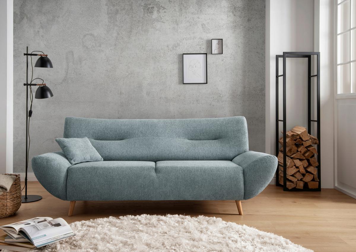 3-Sitzer-Sofa Chenille Blau Rücken Echt - Wildeiche/Blau, MODERN, Textil (205/81/90cm) - MID.YOU