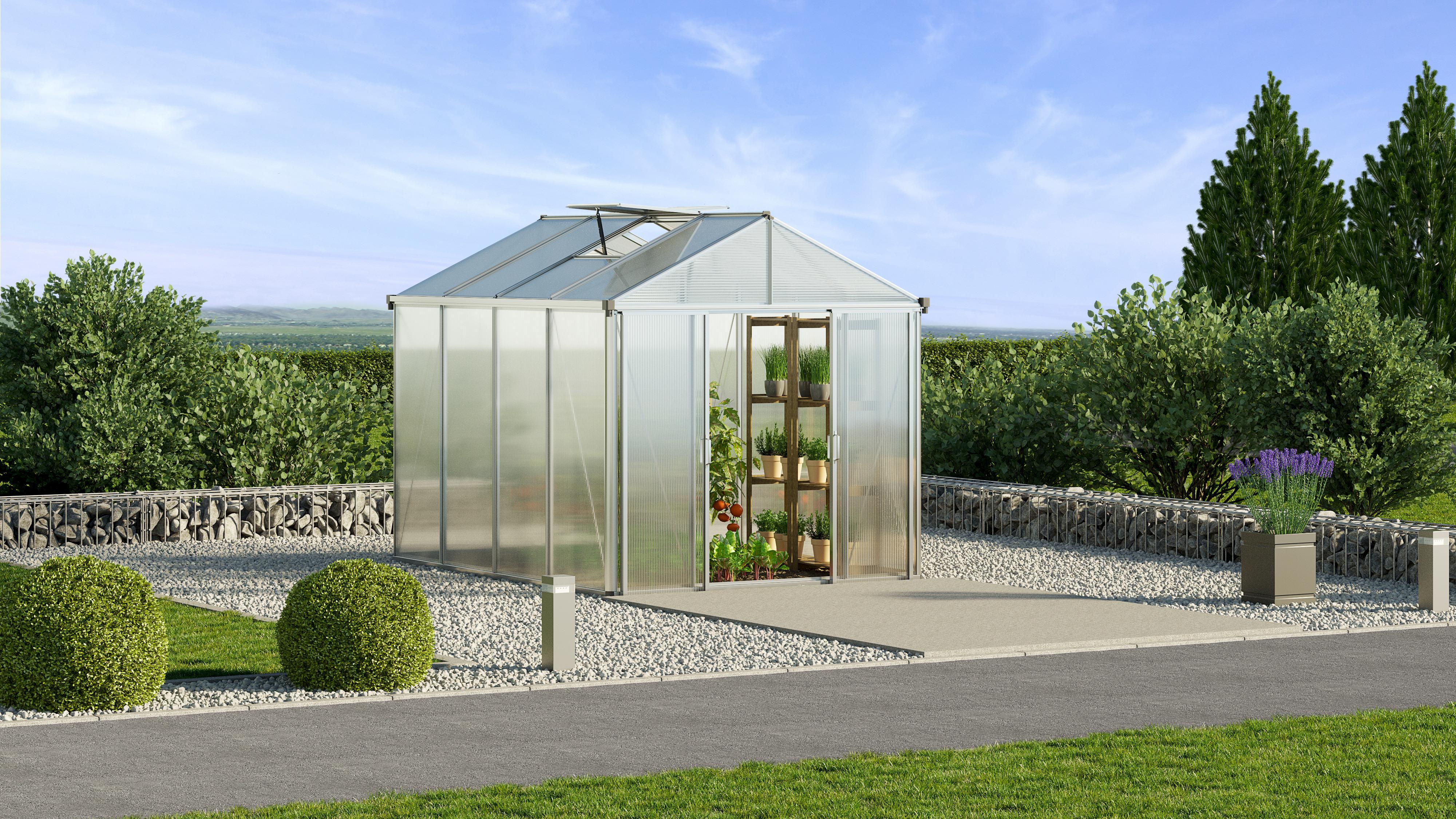 Gewächshaus Premier B 6,73 m² Alu 225x232x299 cm - Silberfarben, MODERN, Metall (225/232/299cm)
