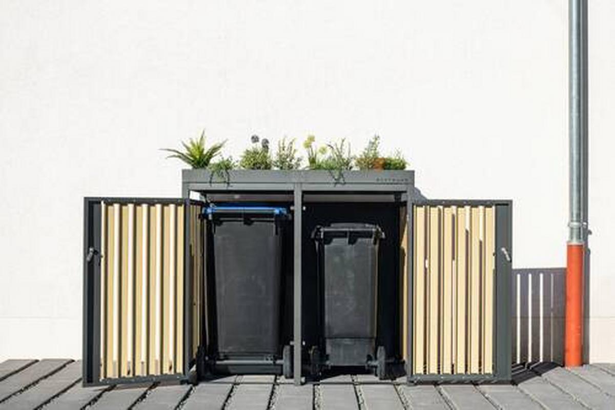 Mülltonnenbox Mülltonnenbox 2-Fach 240 Liter - Anthrazit/Naturfarben, Basics, Metall (84/125/134cm)