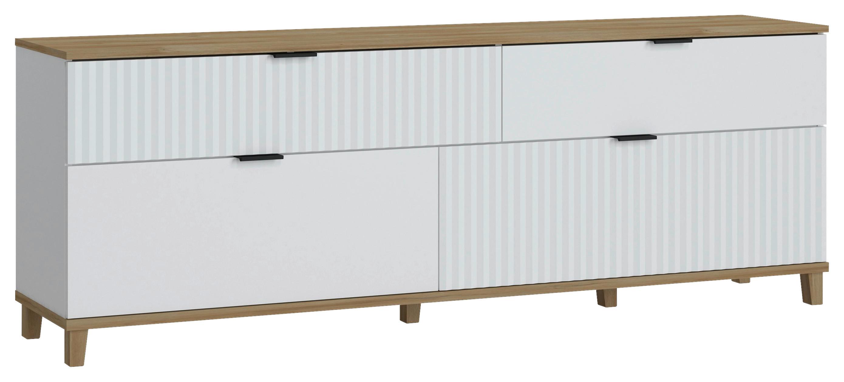 Stapelprogrammplissee 6-teilig Weiß/grandson Eiche B: 329,4cm - Weiß, MODERN, Holzwerkstoff (329,4/206,4/40cm)