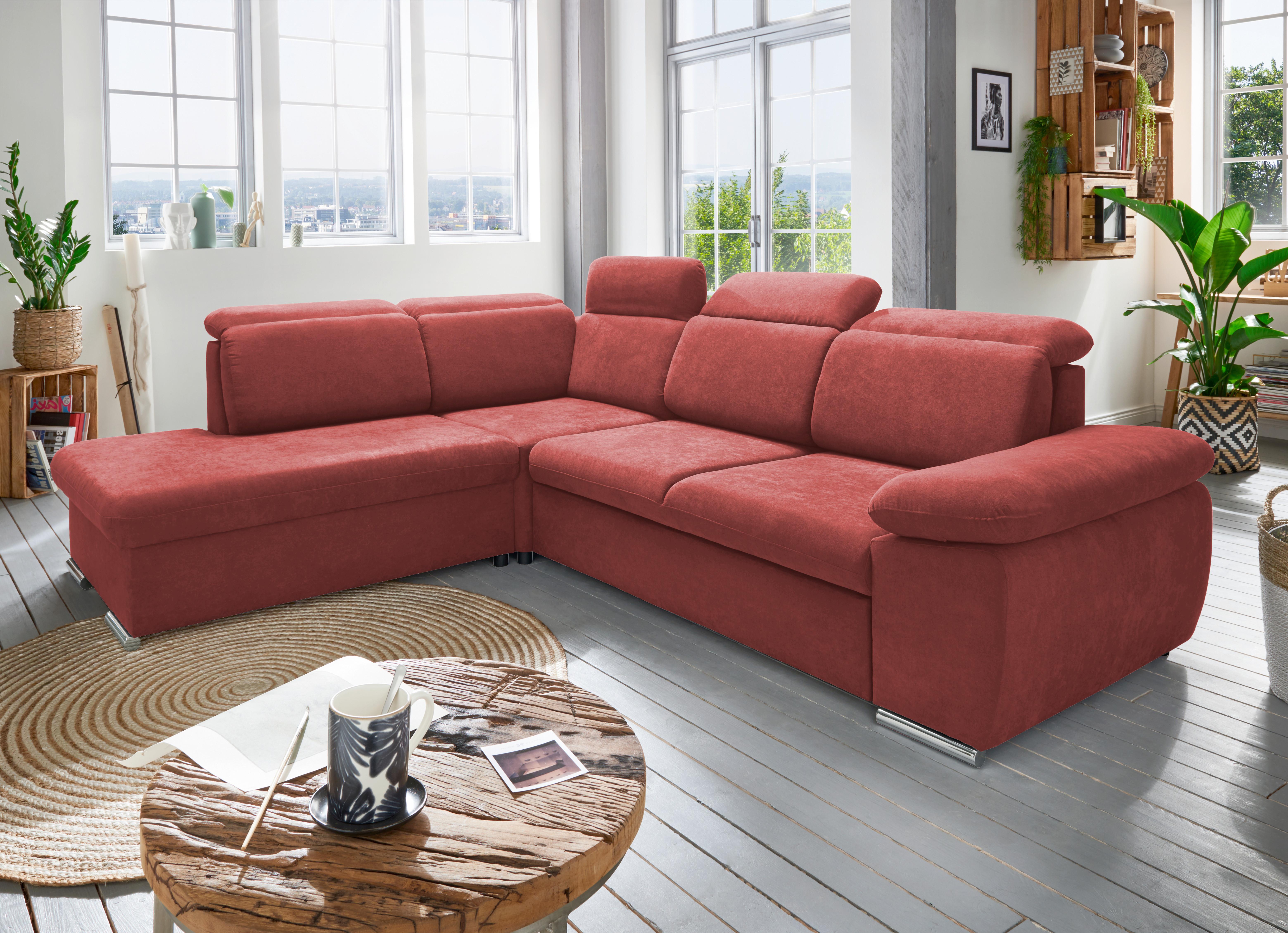 Ecksofa Vasto Rot S: 228x283 cm - Chromfarben/Rot, Design, Textil (228/283cm) - Livetastic