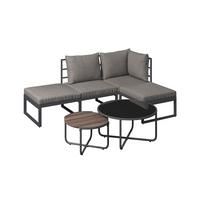 Loungegarnitur Bastia - Schwarz/Grau, MODERN, Glas/Holz (135/263cm) - Beldano