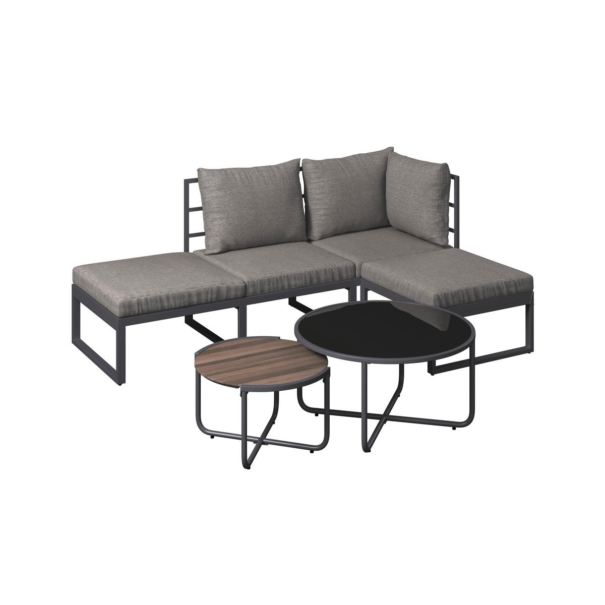 Loungegarnitur Bastia - Schwarz/Grau, MODERN, Glas/Holz (135/263cm) - Beldano