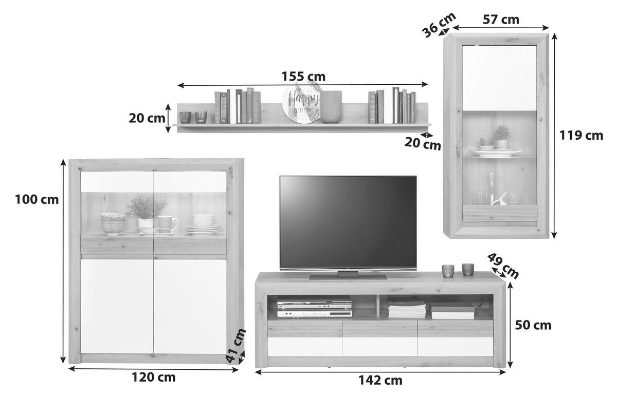Wohnkombination 4-Tlg. mit Led Kashmir New, Eiche Dekor/Weiß - Eichefarben/Weiß, MODERN, Holzwerkstoff (272/192/49cm) - James Wood