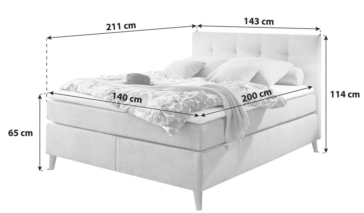 Boxspringbett mit Topper 140x200cm Missouri, Sandfarben - Sandfarben/Kieferfarben, KONVENTIONELL, Holzwerkstoff/Textil (140/200cm) - MID.YOU