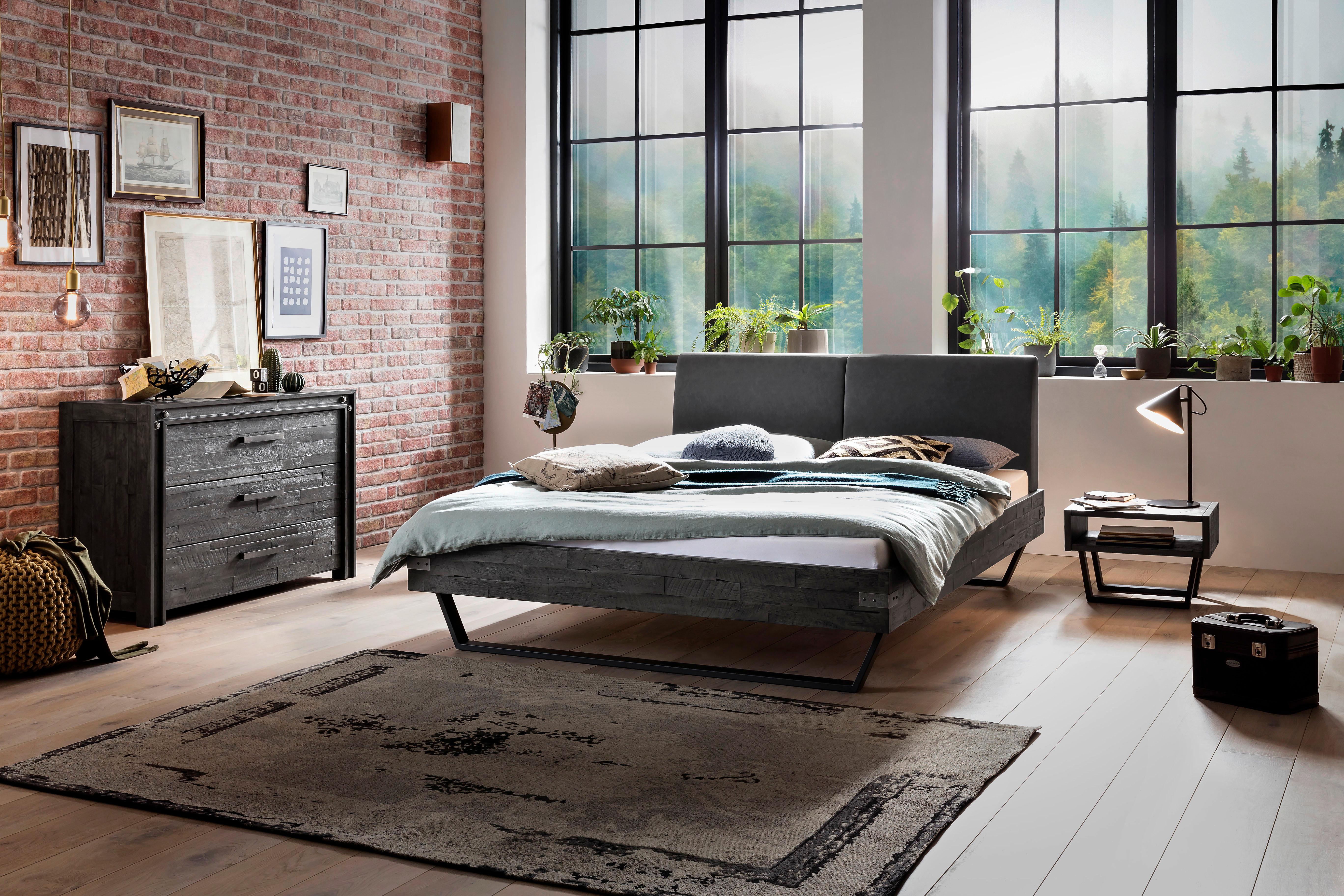 Bett Ezzino Grau/anthrazit B: 180x200 Cm - Anthrazit/Grau, MODERN, Holz/Textil (180/200cm) - Hasena