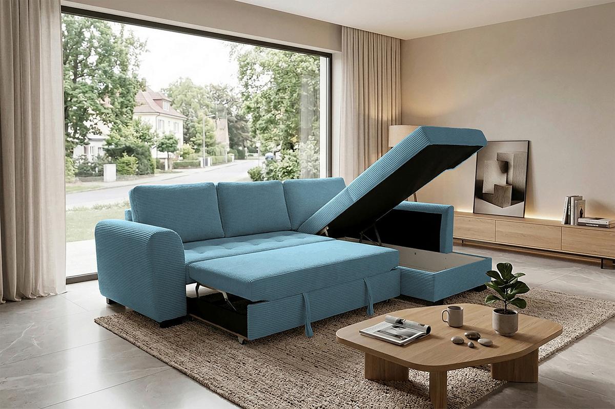 Ecksofa John Hellblau S: 239x178 cm - Schwarz/Hellblau, Trend, Textil (239/178cm)