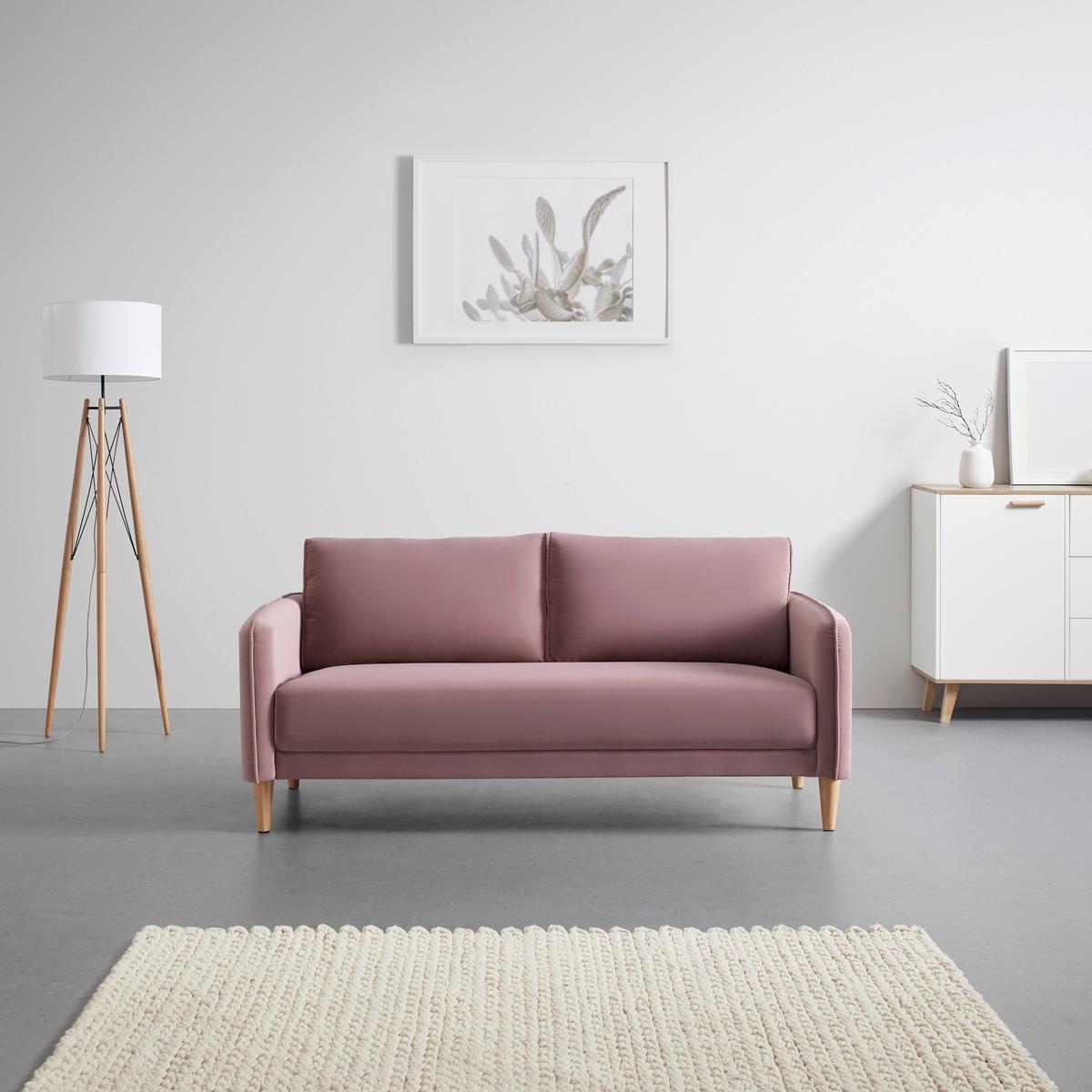Pohovka LIVIA ružová - prírodná farba/ružová, Modern, drevo/textil (176/78/76cm) - Bessagi Home