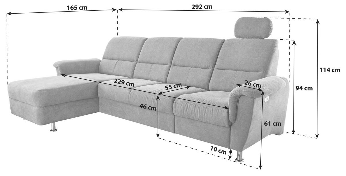 Ecksofa Parole Anthrazit 165x292 cm - Chromfarben/Anthrazit, KONVENTIONELL, Textil (165/292cm) - Livetastic