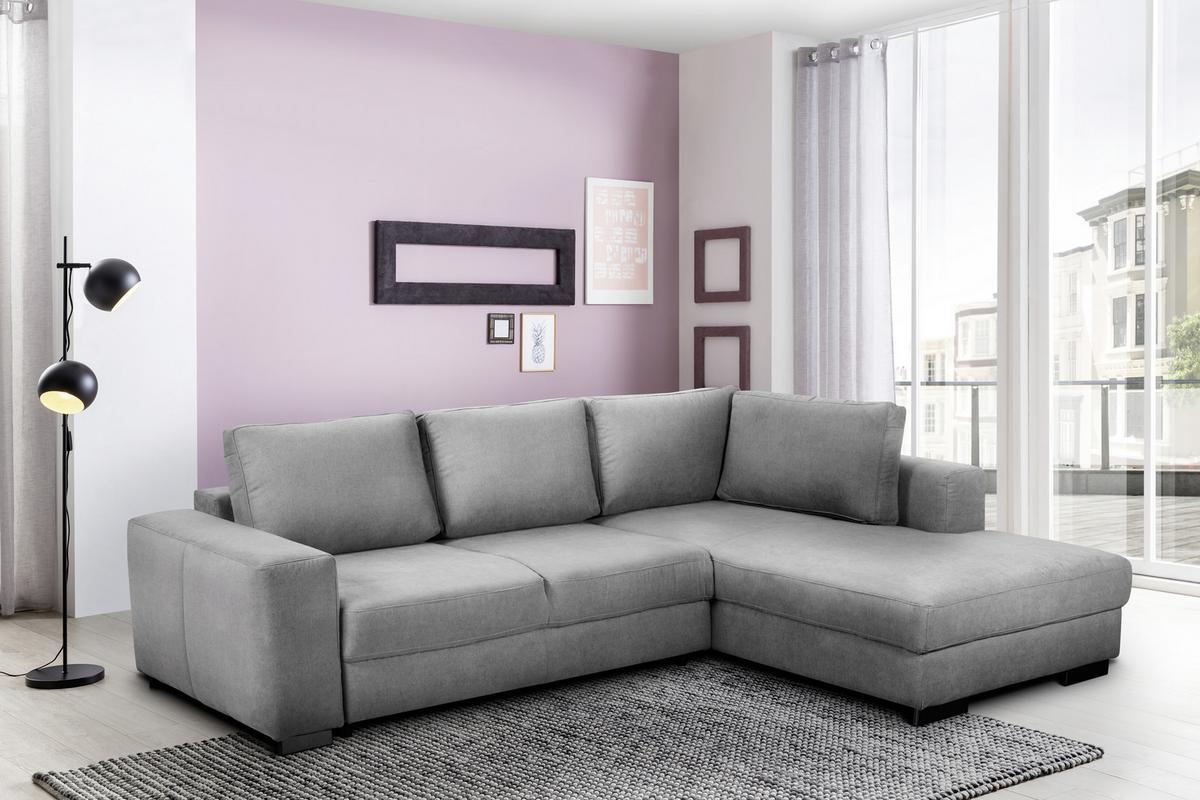 Ecksofa mit Schlaffunktion + Bettkasten Olifant, Stoffbezug - Hellgrau, MODERN, Holz (283/68/203cm) - Ondega