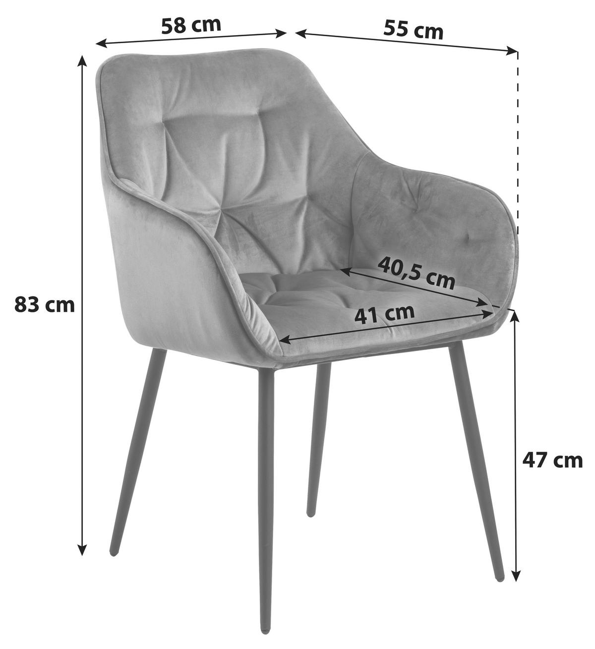 Armlehnstuhl Brooke Samtbezug Grau/braun Gepolstert - Schwarz/Braun, Trend, Textil/Metall (58/83/55cm) - Livetastic