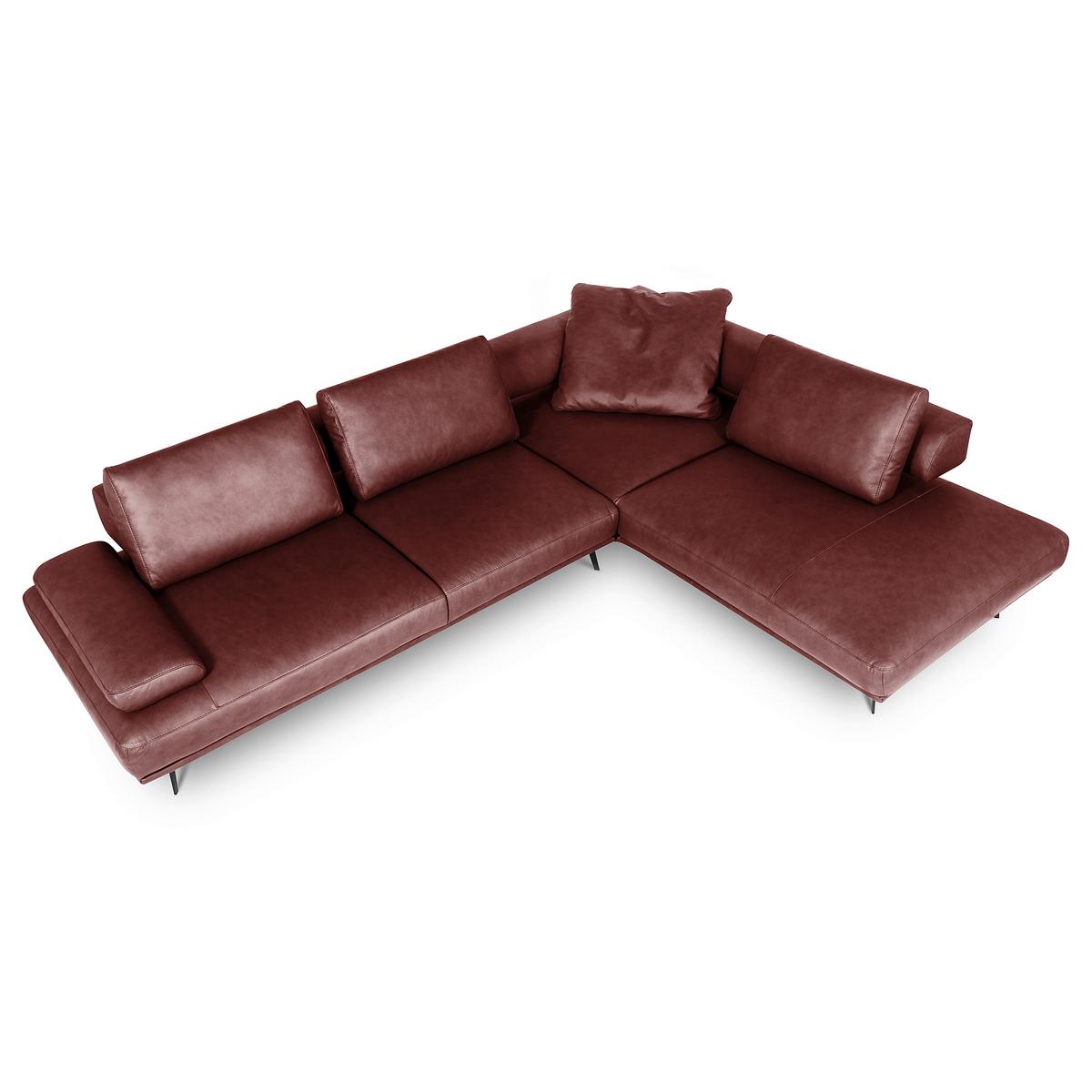 Ecksofa Como Echtleder Rot 306x237 - Rot/Schwarz, Design, Leder (306/237cm) - Livetastic
