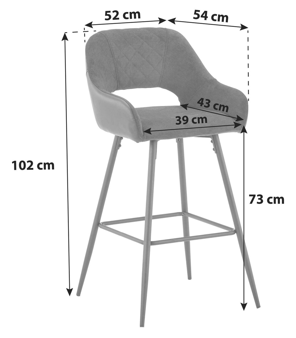 Barhocker mit Lehne Porto Anthrazit/Schwarz - Anthrazit/Schwarz, MODERN, Textil/Metall (52/102/56cm) - MID.YOU