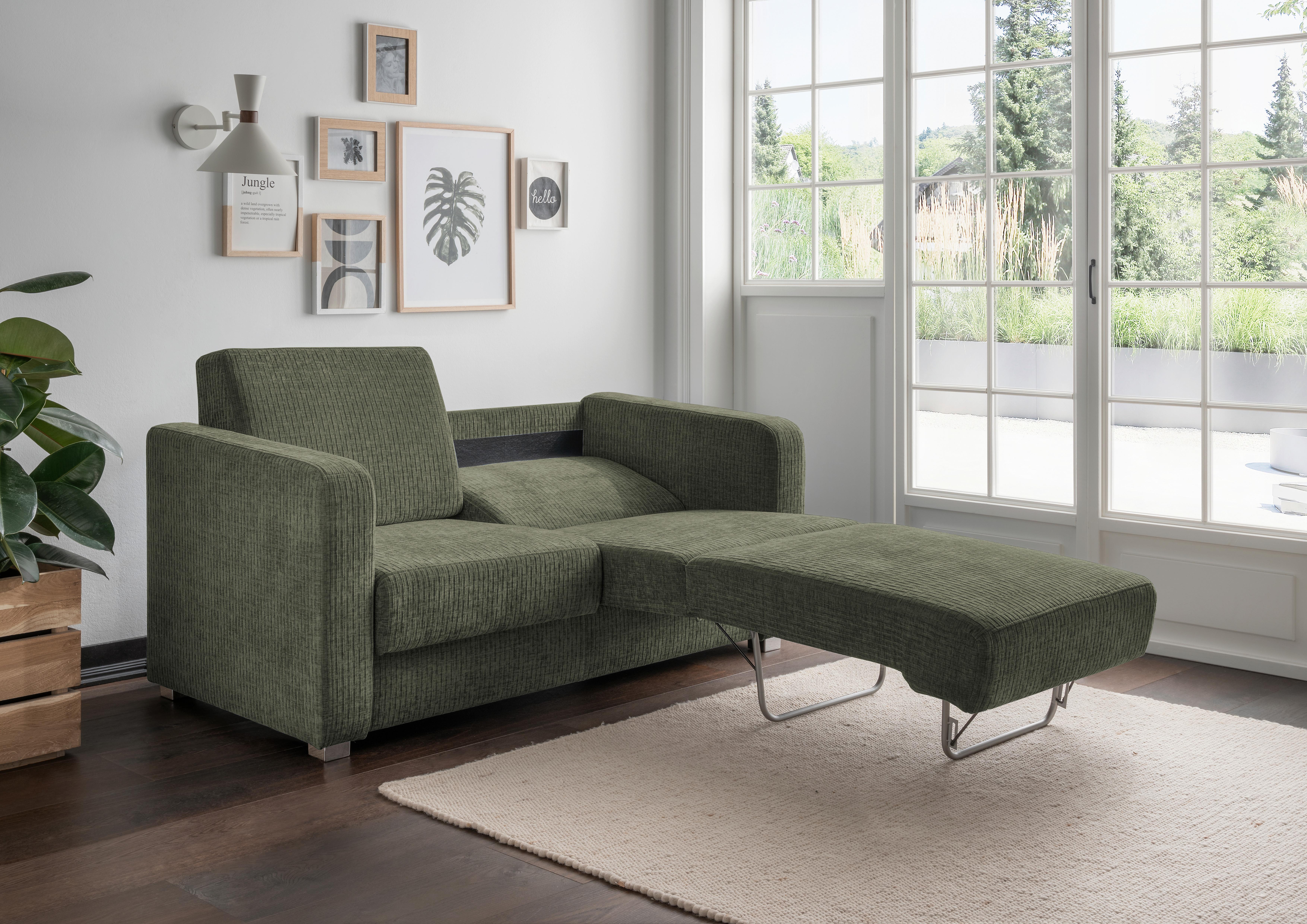 Schlafsofa Mia Mikrofaser Olivgrün, B: 159 cm - Chromfarben/Olivgrün, Basics, Textil (159/88/87cm) - Livetastic