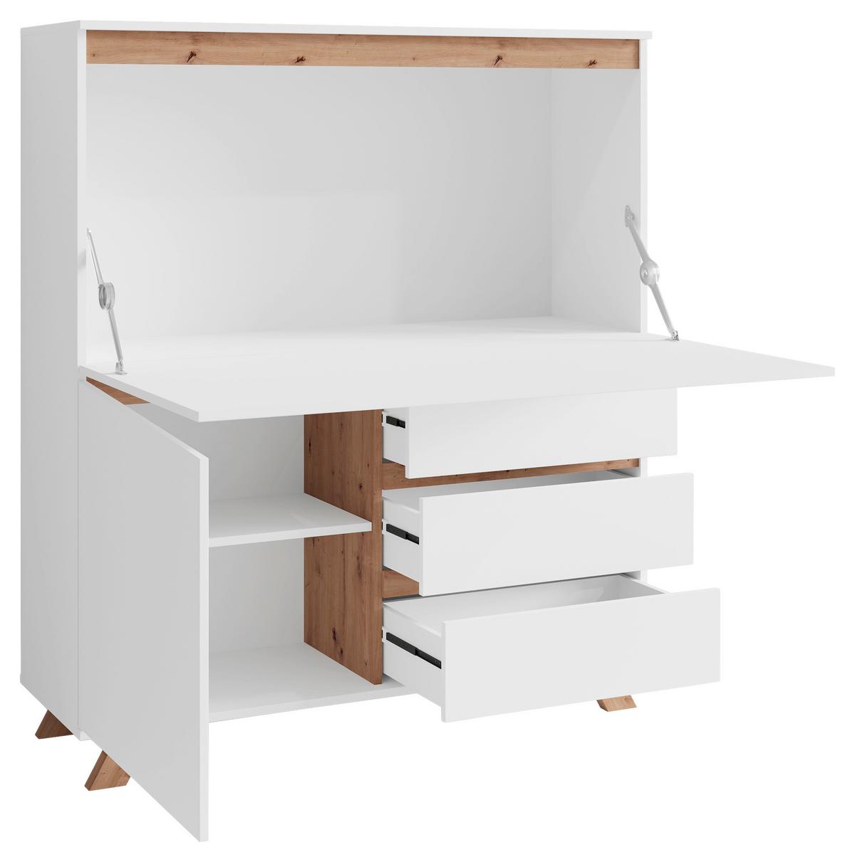 Sekretär Valtentin - Weiß/Sonoma Eiche, MODERN, Holzwerkstoff (120/127/38cm) - MID.YOU