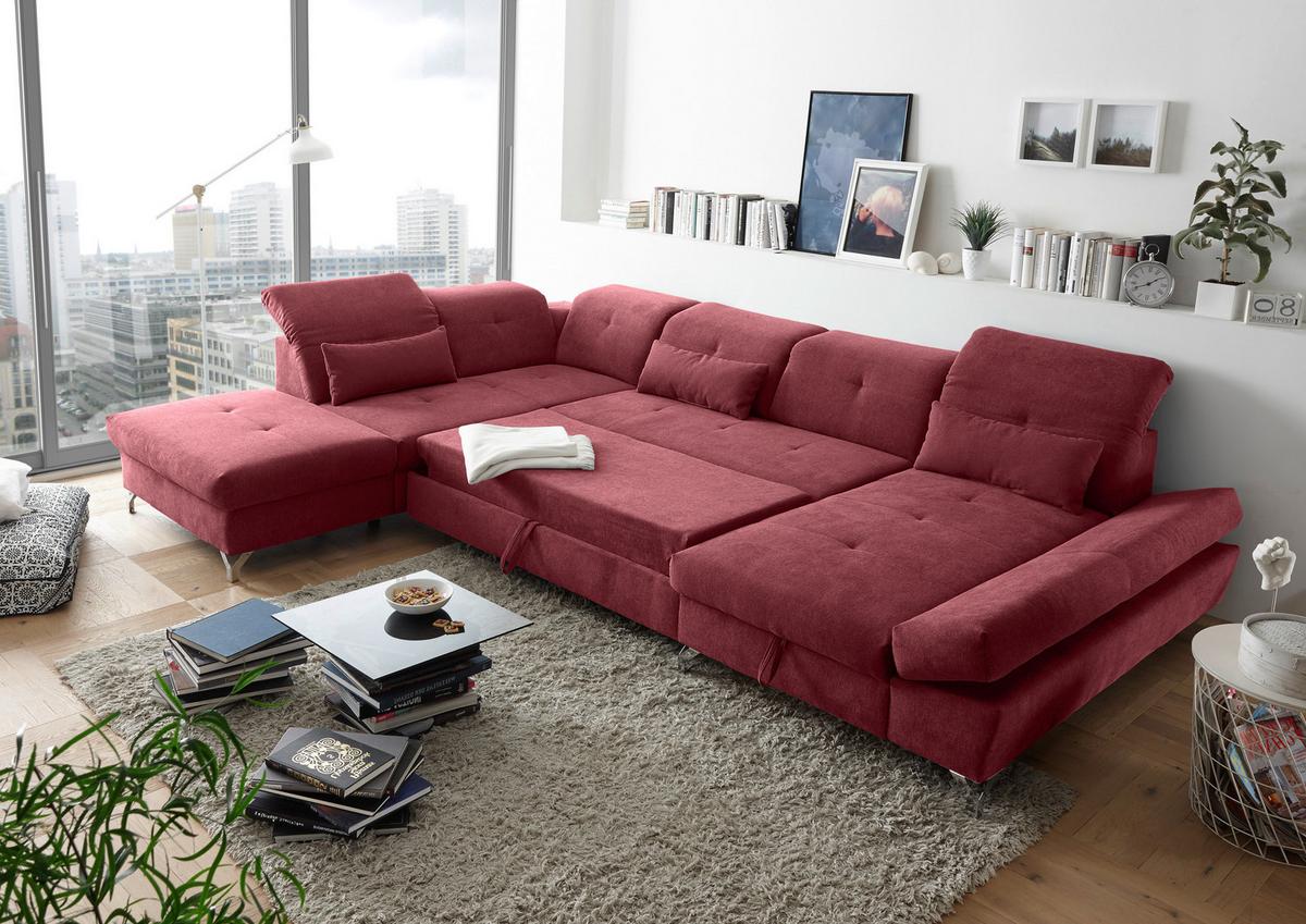 Ecksofa Melfi Beere U: 245 Cm - Beere/Silberfarben, MODERN, Textil (245/350/168cm) - MID.YOU