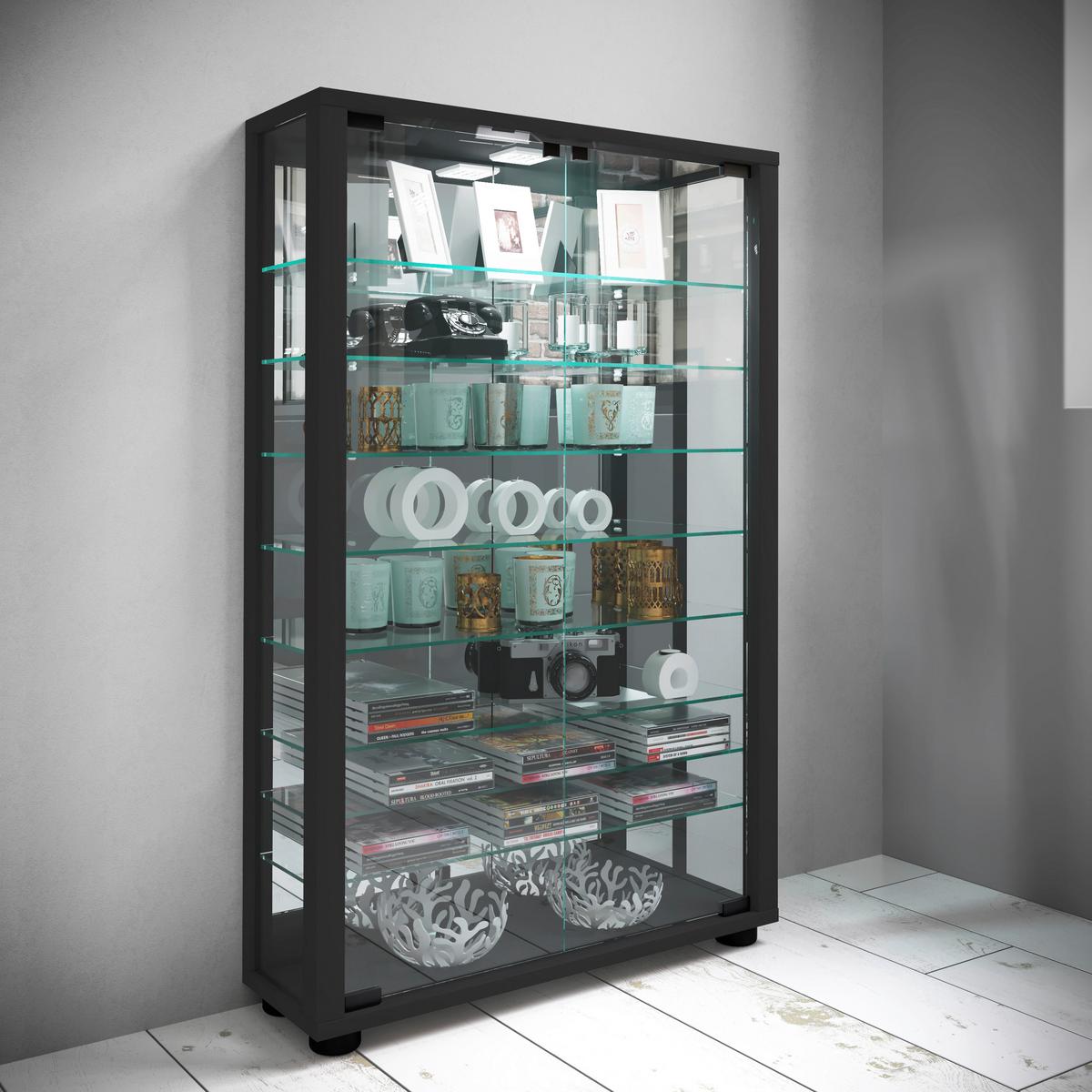 Vitrine Lumo Schwarz B: 59 Cm - Schwarz, MODERN, Glas/Holzwerkstoff (59/91,3/18cm) - MID.YOU