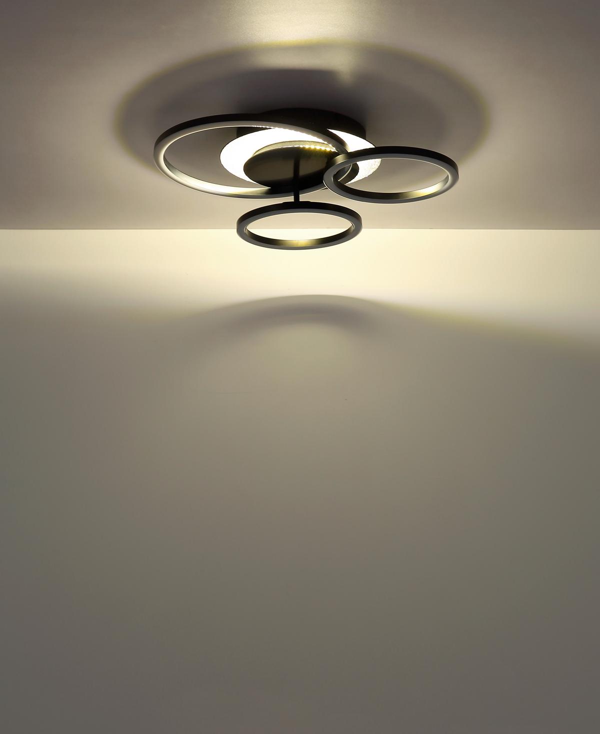 LED-Deckenleuchte Memory-Funktion - Silberfarben/Schwarzchrom, Design, Kunststoff/Metall (46/42/11,5cm) - Globo