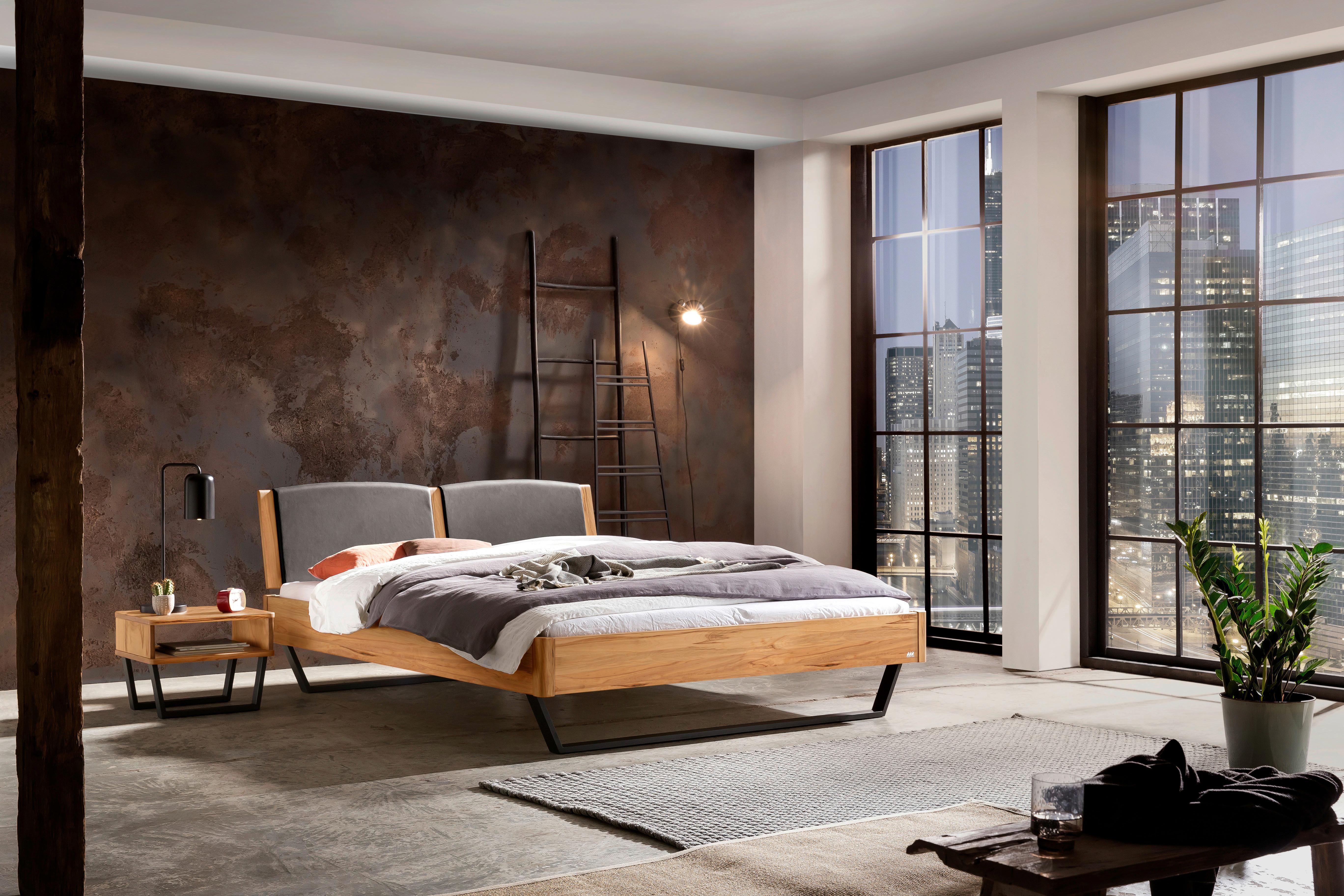 Bett Marola Buchefarben 140x200 Cm - Dunkelgrau/Anthrazit, MODERN, Holz/Textil (140/200cm) - Hasena